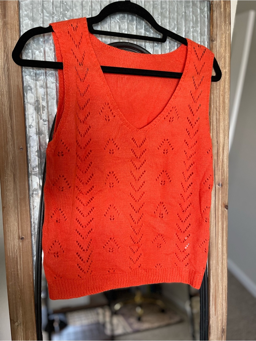 Bright Orange Knit V-Neck Sleeveless Sweater Vest